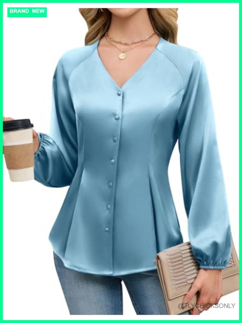 Satin Silk Blouse Button Down Long Sleeve Peplum Business Top